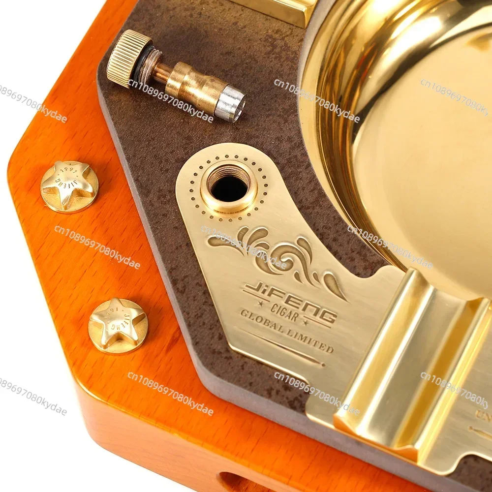 JIFENG JF-6002 Unique Octagon Cigar Ashtray with Cutters Both Cigar Punches 6 Slots Wood and Metal Luxury Cigar Ashtray