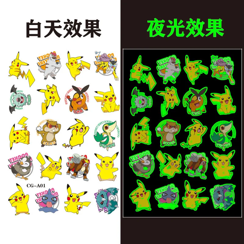 1Pcs Neue Leuchtende Pokemon Pikachu Nette Tattoo Aufkleber Arm Gesicht Glowing Körper Kunst Temporäre Tattoo Party Aufkleber Geschenk