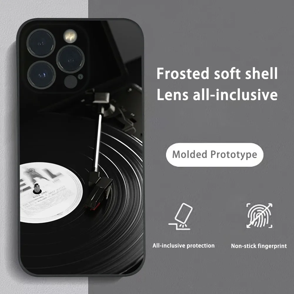 Vinyl DJ Record Art Phone Case For iPhone 15 14 13 12 11 Pro Xs Max Mini XR X 78 Plus Black Frosted Soft Shell Funda Cover Black