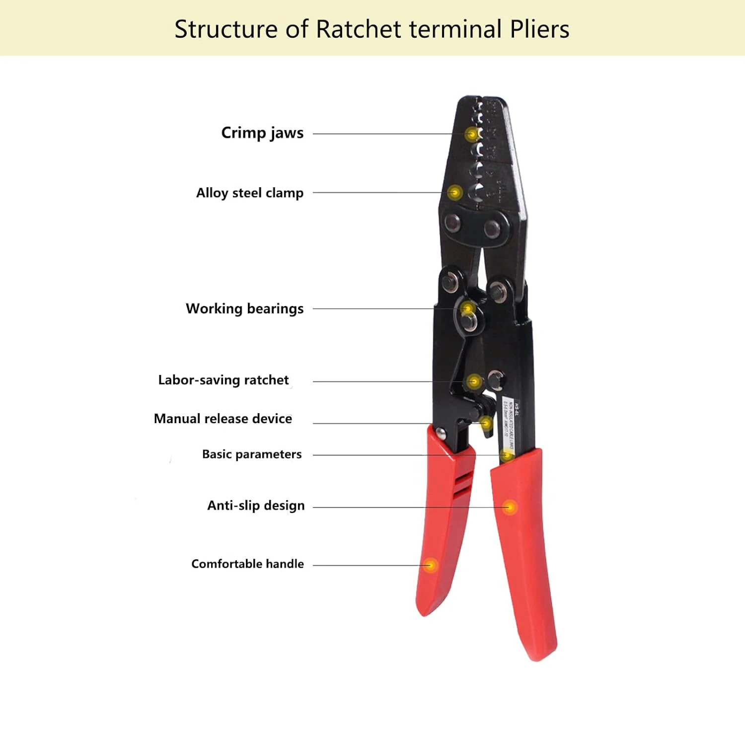 Imagem -02 - Terminal de Crimpagem Alicate Não Isolados Ratchet Wire Crimper Tool Ferramenta de Crimpagem para Terminais 1017 Awg 0.56.0 mm ² Hs-6l