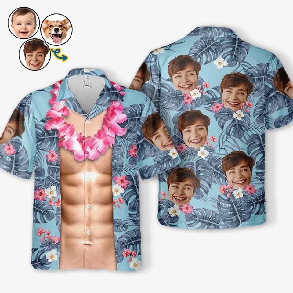 Funny Muscle Custom Design Graphic Shirt Personalized Photo Hawaiian Aloha Short Sleeve Customized Image Unisex Short Sleeve Tee