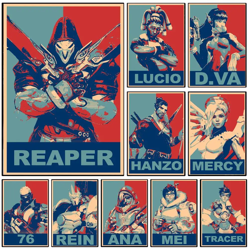 Overwatch Posters Living Room Bar Cafe Quality Canvas Vintage Style Comics Painting Art Home Wall Decor Picture