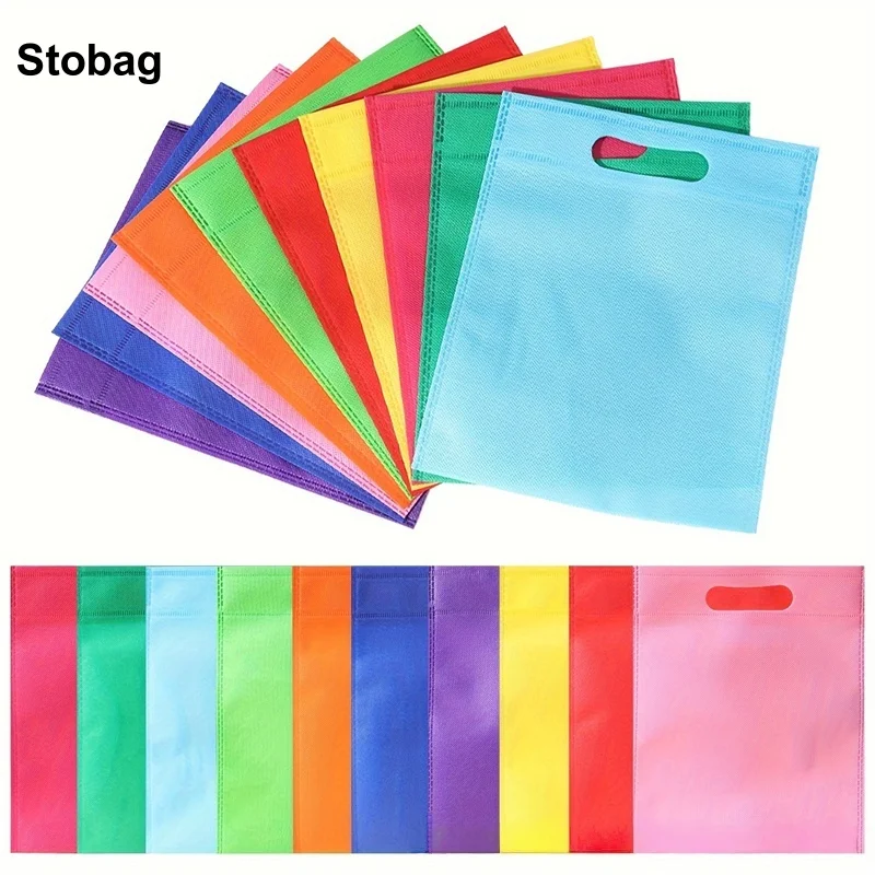 

Stobag 100pcs Wholesale Color Non-woven Tote Bags Shopping Handbag Small Cloth Fabric Storage Packaging Reusable Pouches Party