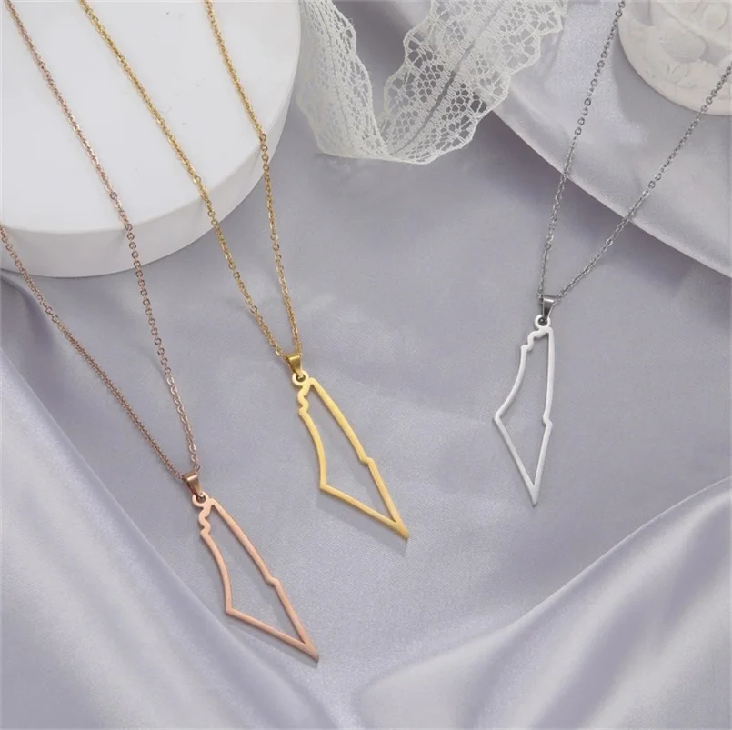 Fashion Palestine Map Pendant Necklace for Women Men Israel Map Stainless Steel Chains Necklaces Country Geography Jewelry