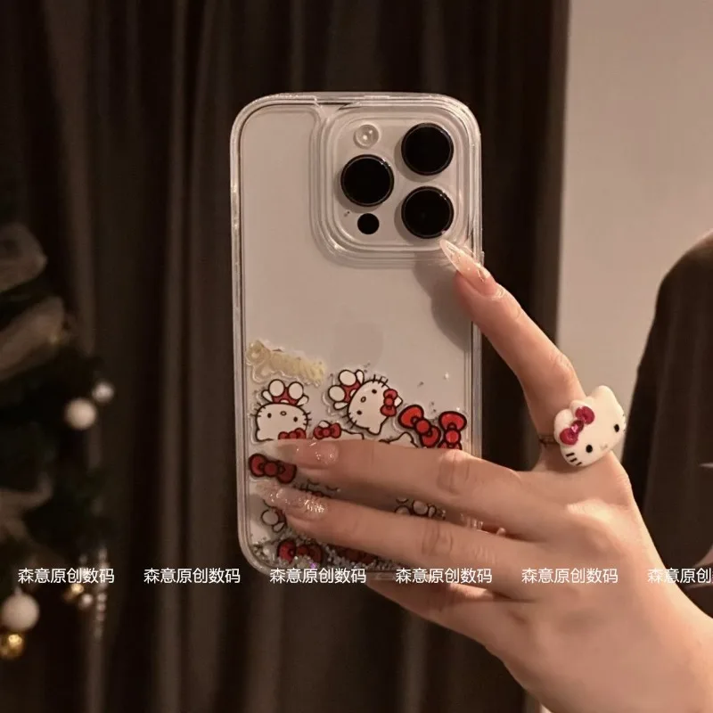 

Cartoon Character HelloKitty Flow Block Phone Case for IPhone 16 Pro Case IPhone 14 13 12 15 Pro Max Shockproof Transparent Case
