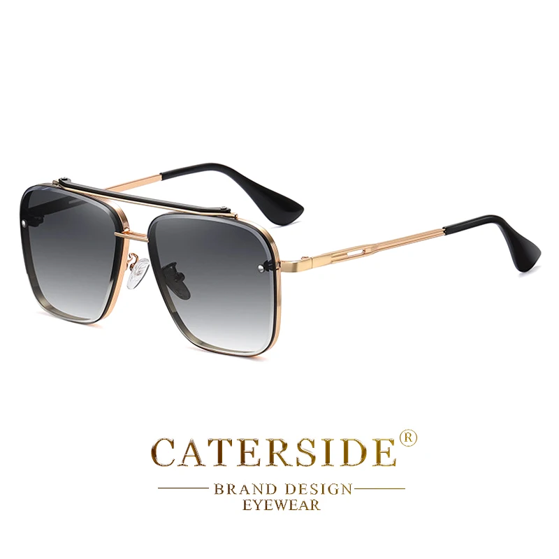 CATERSIDE Retro-Sonnenbrille mit großem Metallrahmen für Herren, flache Oberseite, Doppelbrücke, hochwertige Sonnenbrille für Damen, Party- und Festival-Brillen – Detail 13