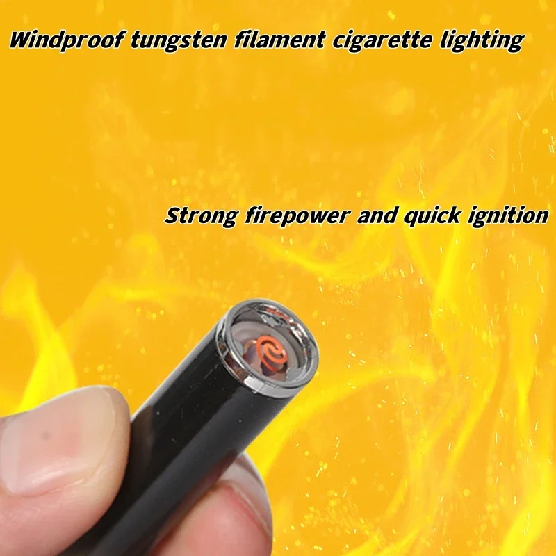 New Tungsten Coil USB Charging Compact And Portable Metal Cigarette Lighter Windproof Outdoor Camping Barbecue Men\'s High Gifts