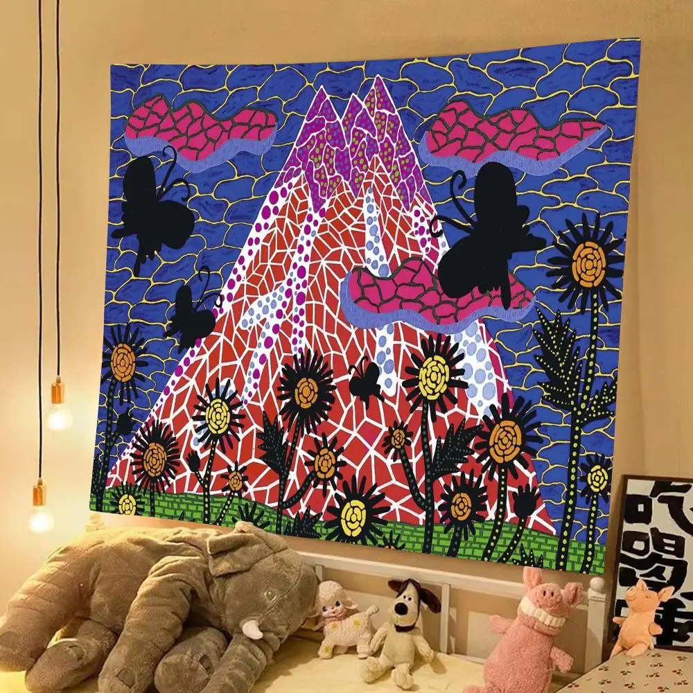 Famous Art Yayoi K-Kusama Tapestry Vintage Wall Hanging Decor Microfiber Fabric Poster Room Art Bedroom Home Gift