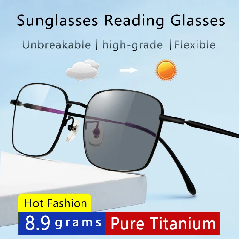 

Photochromic Reading Glasses For Men Reading Sunglasses lightweight Presbyopia Eyeglasses Titamium Frames Diopters