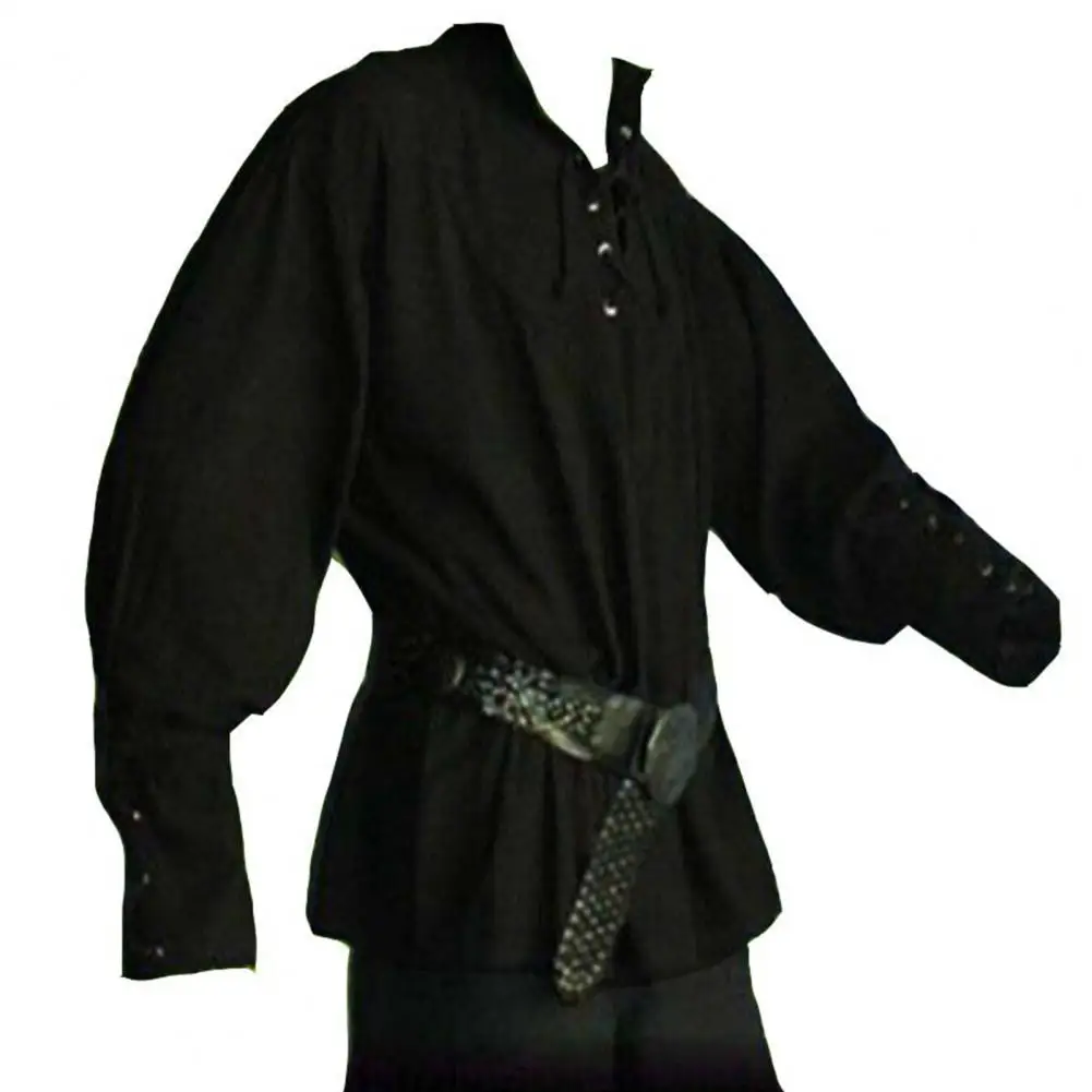 Camisa de manga larga Medieval renacentista para hombre, Tops casuales de vendaje, camisa de Caballero del propietario de Halloween, disfraz de