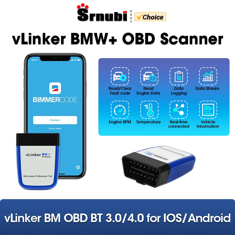 Srnubi vLinker BM ELM327 For BMW Scanner Bluetooth 4.0 OBD2 OBD 2 Car Diagnostic Auto Scan Tool Bimmer code ELM 327 V 1 5