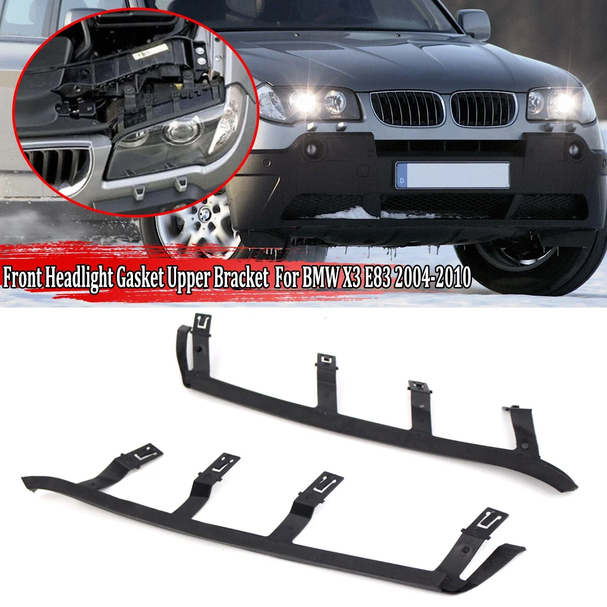Headlight Upper Seal Strip Gasket Left Right Pair For BMW X3 E83 2004‑2010 Headlamp Rubber Sealing Trim 63126929573 63126929574 - view 4