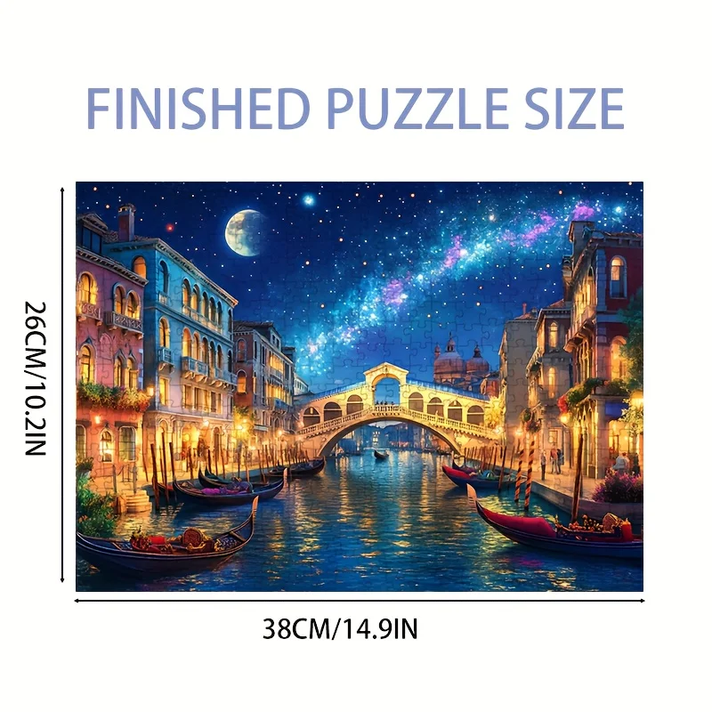 1000 قطعة من أحجية الصور المقطوعة الليلية الصغيرة من فينيسيا - 38 × 26 سم، قناة كبيرة في المشهد الليلي، مثالية للبالغين وجامعي الفنون