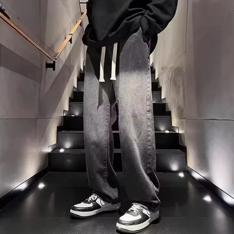 

Fashion Men's Gradient Solid Color Drape Jeans Loose Straight Korean Vintage High Street Hip-hop Y2K Casual Daily Wide-leg Pants
