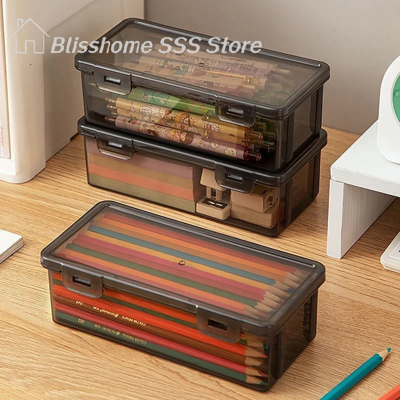 【S】Transparent Pencil Case Box Large-capacity Stackable Storage Box Office School Pencil Case Supplies Pencil Storage