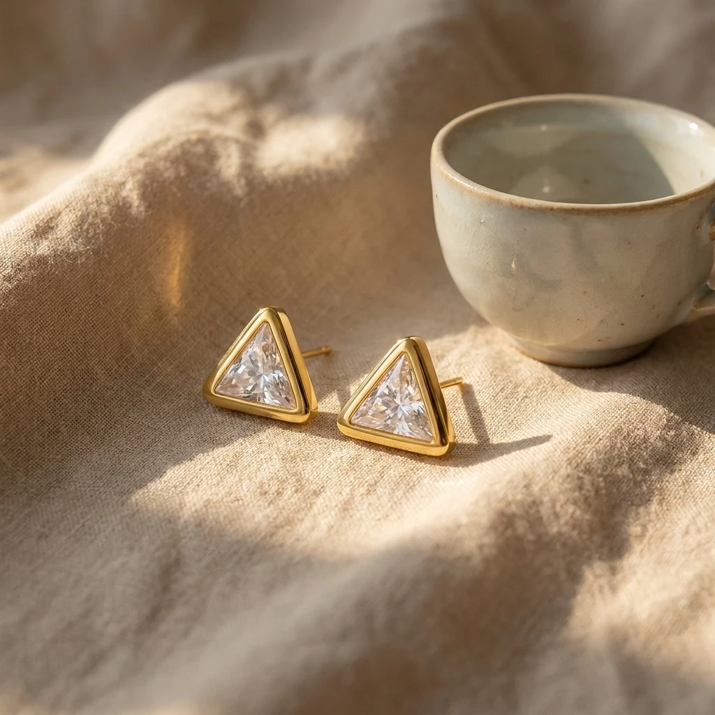 Minimalistische Edelstahl Geometrische Kleine Ohrstecker für Frauen Vergoldete Quadratische Zirkonia-Ohrringe Täglicher Schmuck – Detail 6