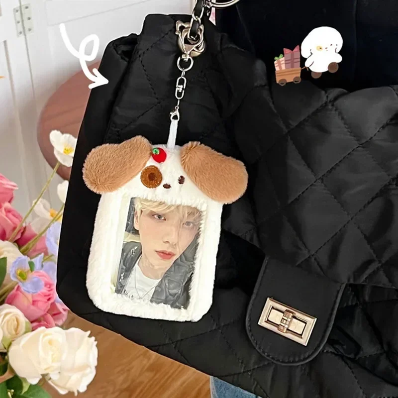 Imagem -02 - Kawaii Plush Titular do Cartão de Estudante Lovely Cartoon Animal Kpop Idol Photocard Titular Bolsa Escolar Chaveiro Pingente Material Escolar