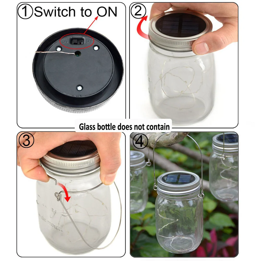 6X Solar Led Fairy Light Outdoor Mason Jar Bottle String Light Cap LED Chain Garland Wedding Christmas Garden Party Decoration