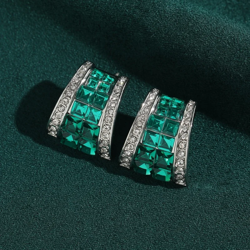 Vintage Green And White Zirconium Earrings Gold Color Trendy Art Deco Jewelry For Woman Luxury Antique Brand High Quality Gift