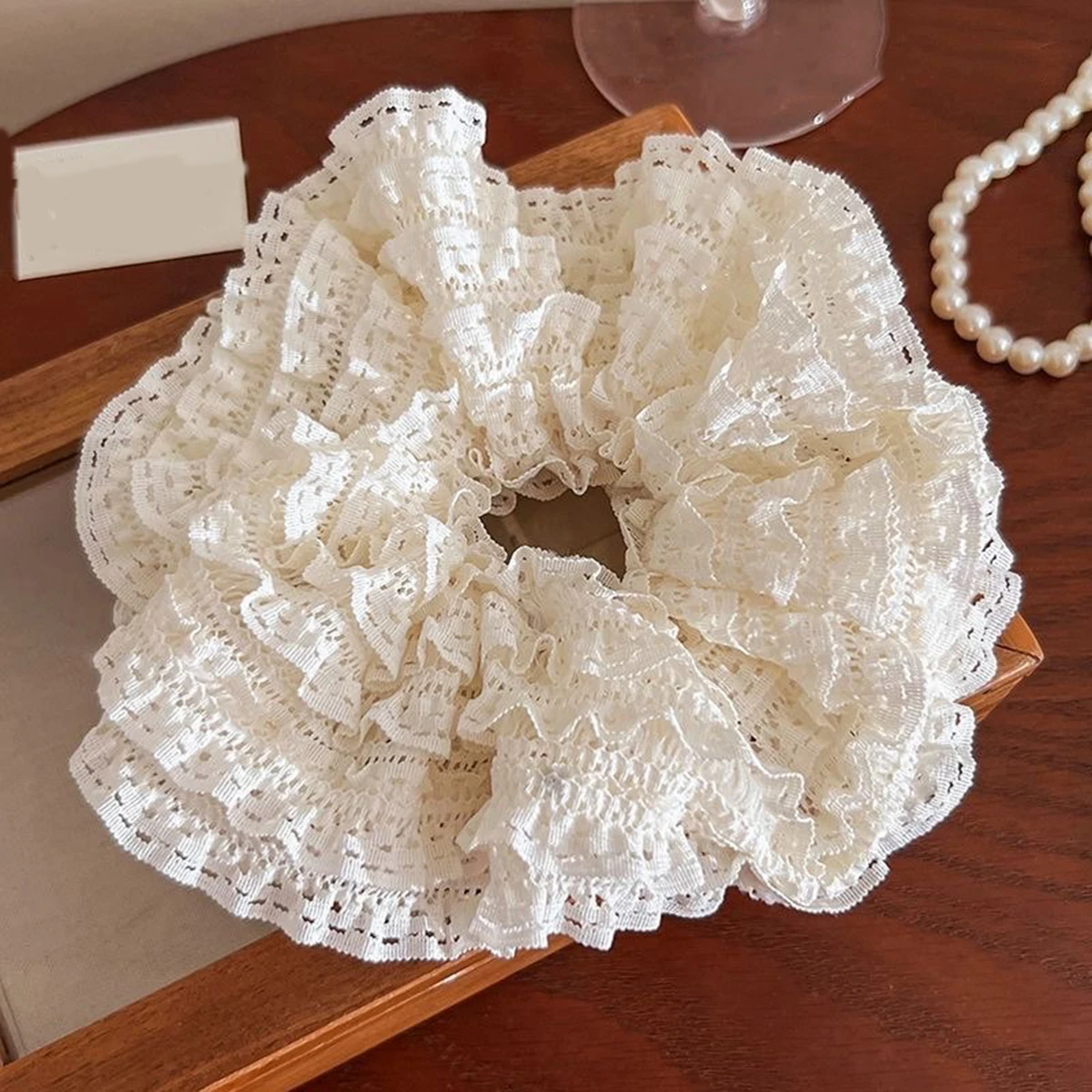 

2 pcs, black and white two elegant lace hollow sausage hair bands, multi-functional all matching simulation silk hair bands