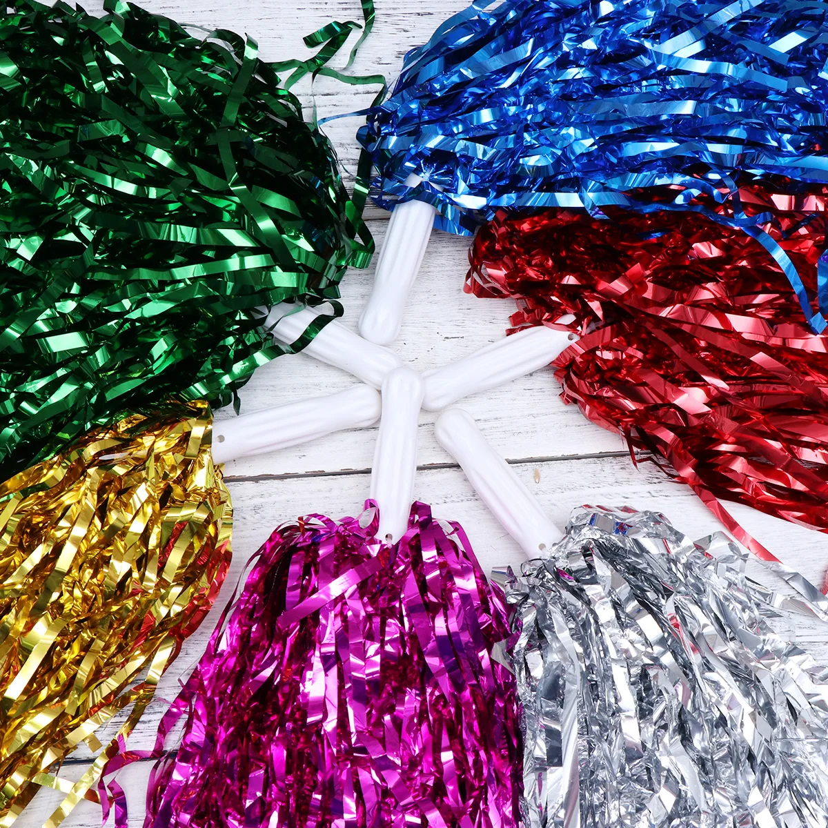 

12pcs Cheer Poms Glossy Plastic Pom Poms Cheerleader Straight Handle Sports Event Party College High School Football