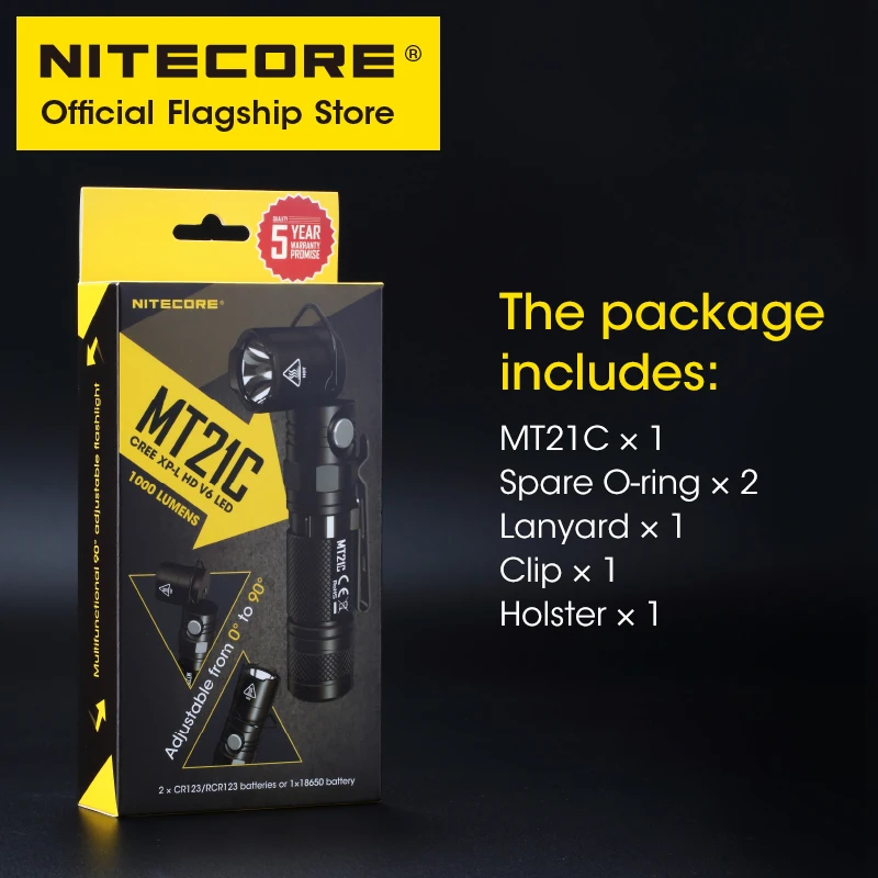 Nitecore-linterna en forma de L MT21C, luz de trabajo ajustable de 90 °, multifunción, succión magnética EDC, CREE XP-L HDV6