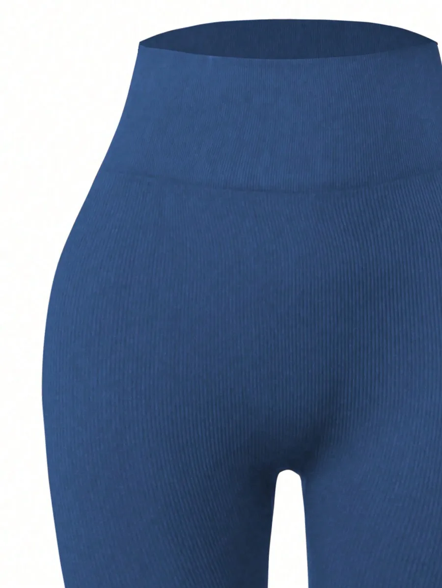 

Women Solid Color High Waist Ribbed Yoga Leggings Workout Pants