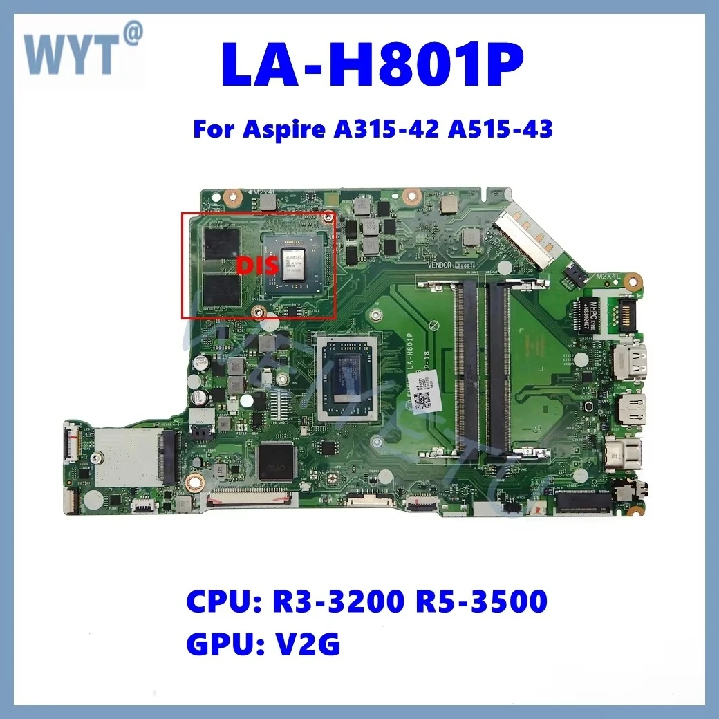 LA-H801P with  R3 R5 R7 CPU Notebook Mainboard For Acer Aspire A315-42 A515-43 A315-42G A515-43G Laptop Motherboard