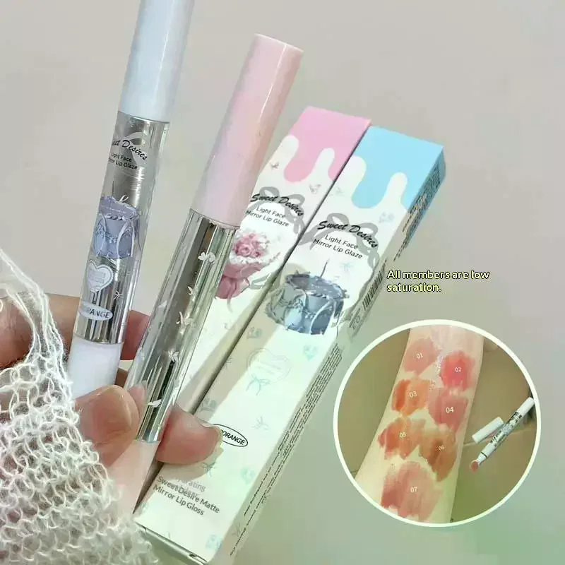 HERORANGE フラットスポンジヘッド リップグロス 保湿ミラーリップグレイズ 長持ち 防水 リッププランピングティント カップに付かないメイク