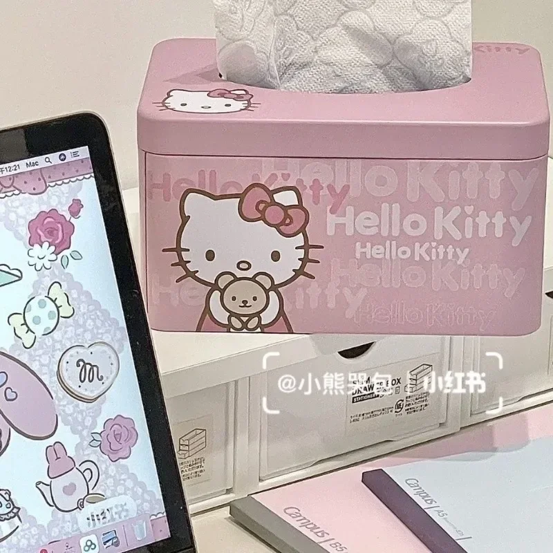 

Hello Kitty Anime Kawaii MINISO Tissue Storage Box Kt Cat Cartoon Cute Home Pumping Box Student Desktop Collection Gifts Toys
