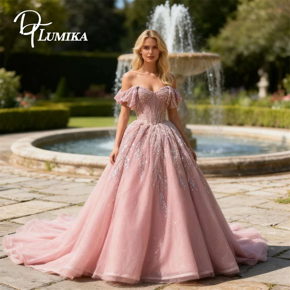 디티루미카 반짝이는 핑크색 여성용 킨세아녜라 드레스 2026 신상 프롬 파티 가운 스위트 15 드레스 맥시 이브닝 가운