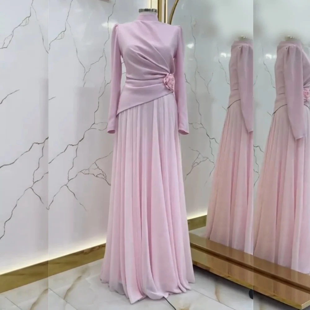 

Джерси ручной работы с цветочной складкой по индивидуальному заказу, длинные платья трапециевидной формы с высоким воротником, женские элегантные вечерние, свадебные, вечерние