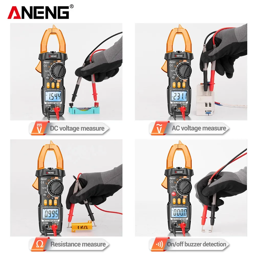 ANENG PN107 Digital Clamp Meter 600A AC Voltmeter Ammeter NCV Diode with Temperature Frequency Professional Tool Current Tester