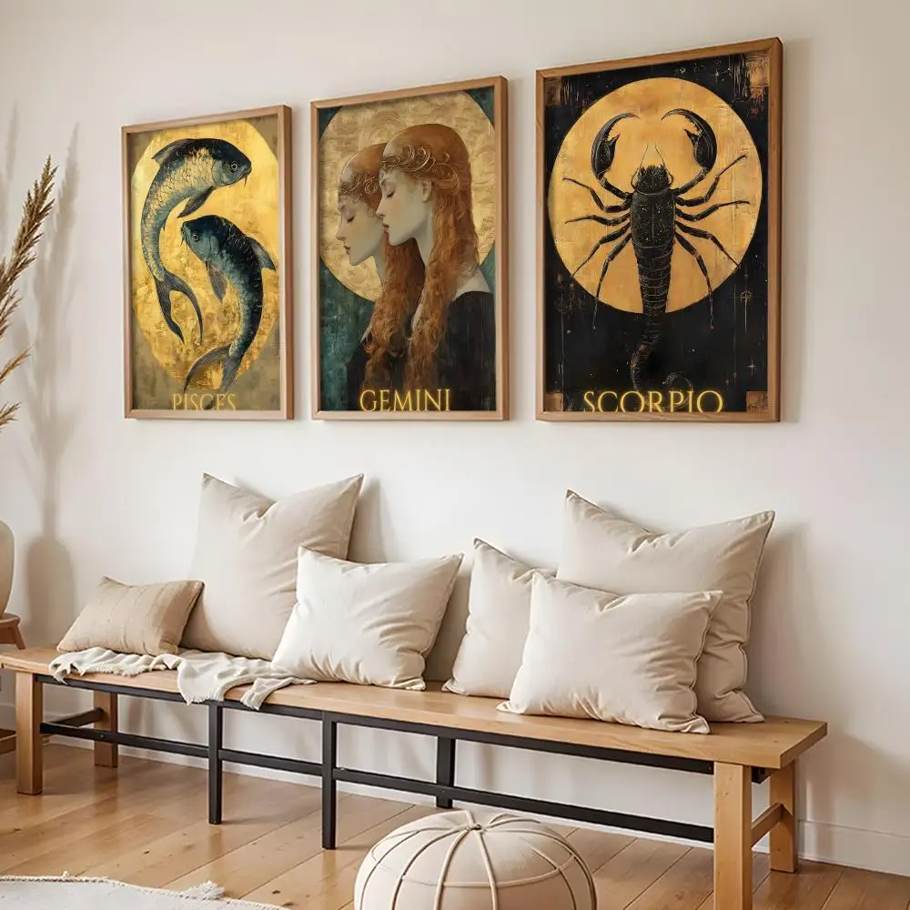Golden Constellation Poster Stickers HD Painting Self-Adhesive Art for Bedroom Living Room Home Decor Modern Wall Decals Gift
