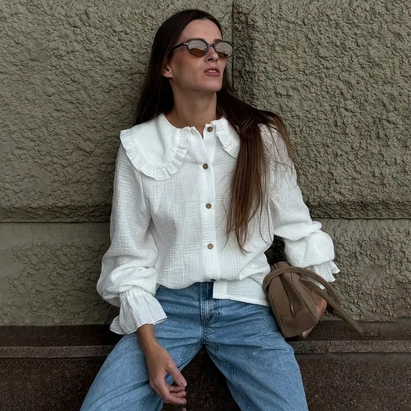 

Talenza Female White Shirt New Lapel Long Sleeve Blouses New Elegant Office Lady Casual Fashion Street Shirt Tops Women Outfits