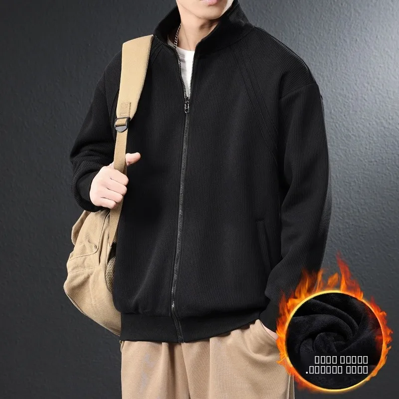 

Мужская повседневная свободная куртка с флисовой подкладкой, длинными рукавами, осенне-зимняя, новая модель, удобная, дышащая, толстовка-пальто