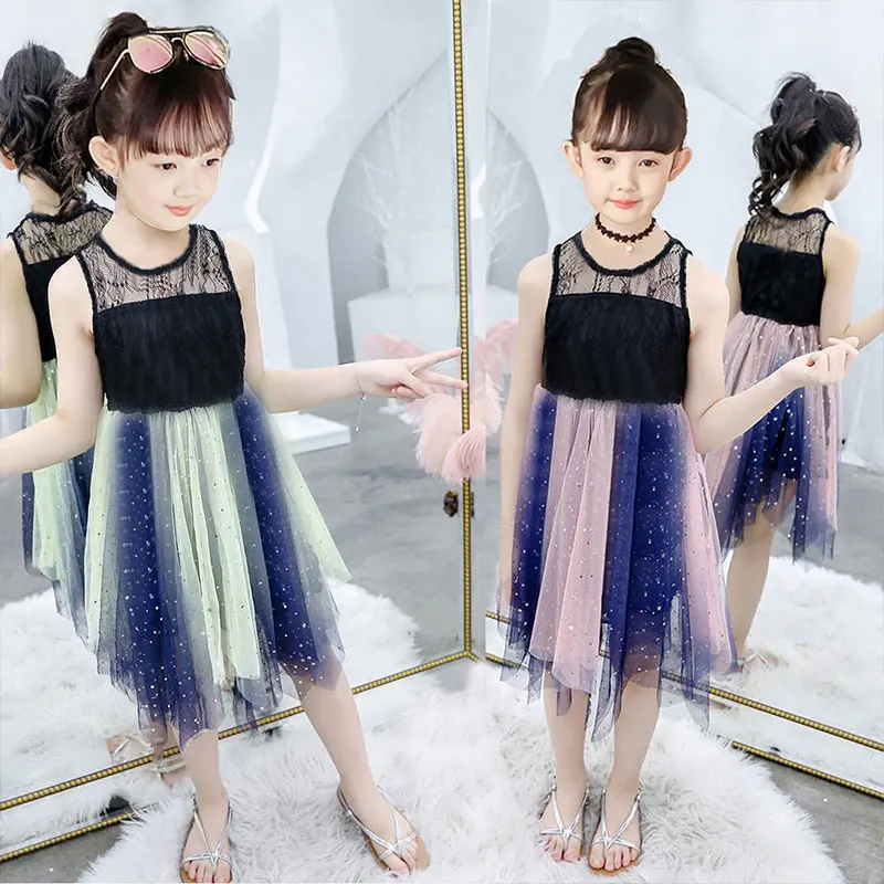 Elegant Fashion Harajuku Slim Fit Children Clothes Loose Casual All Match Princess Skirt Solid O Neck Sleeveless Girls Dresses