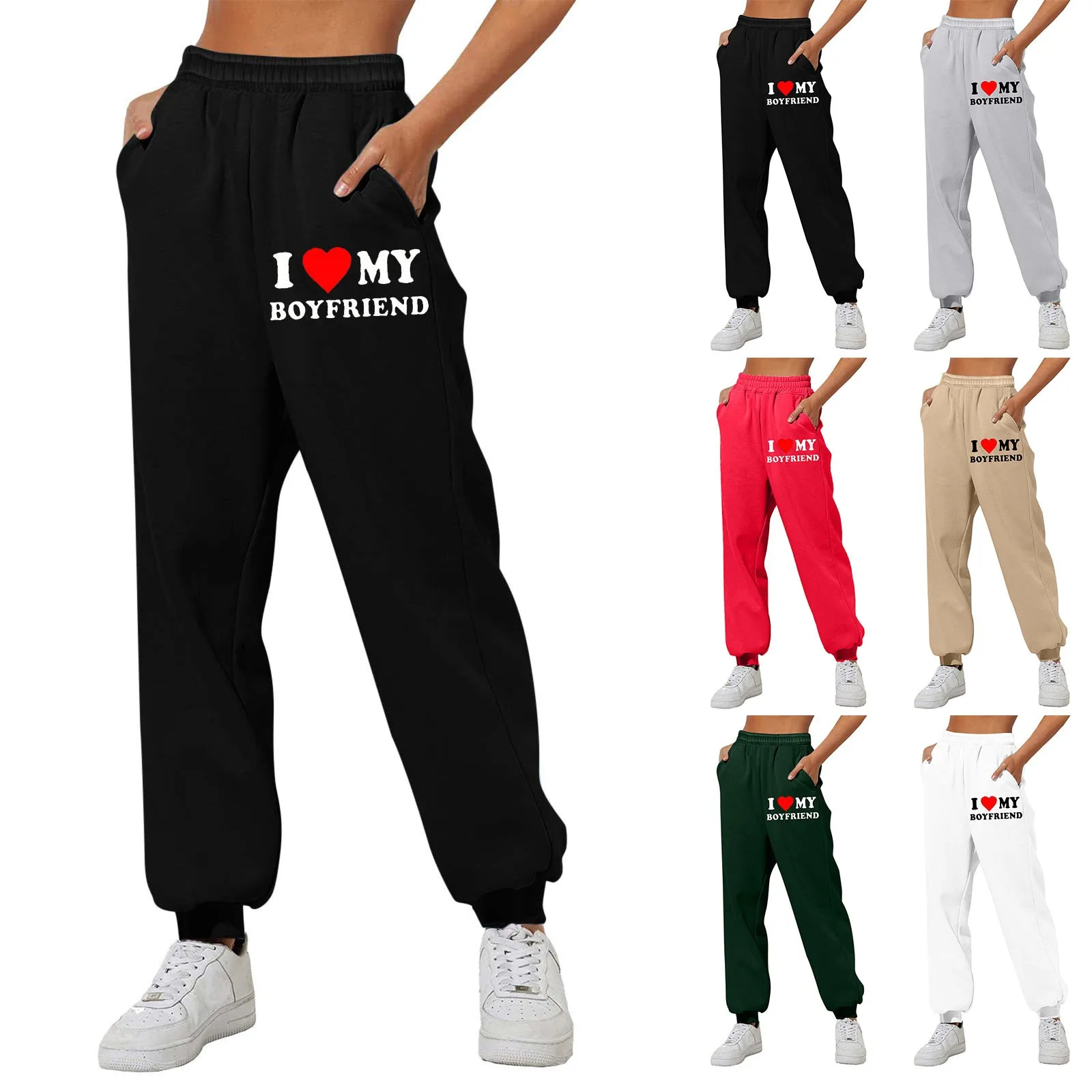 

Women’S Fleece Lined Sweatpants I Love My Boyfriend Graphic Pants Print Bottom Pants Joggers High Waisted Yoga Pants Pantalones