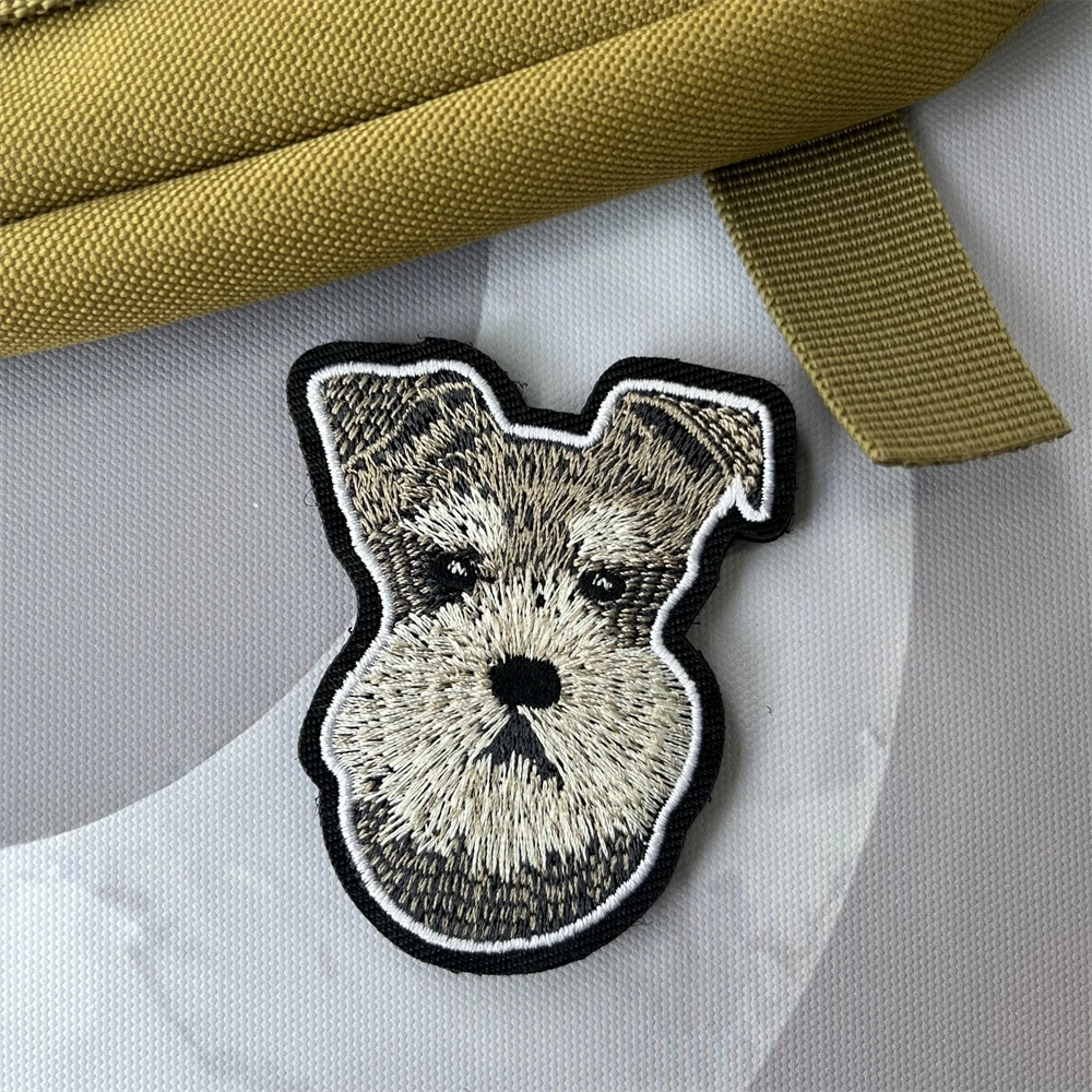 Cute Schnauzer Dog Embroidered Hook and Loop Patches Tactical Morale Emblem Backpack Sticker