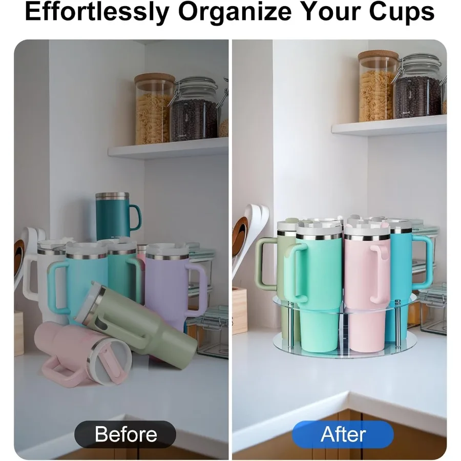 منظم زجاجات المياه لكوب ستانلي 40 أونصة مع مقبض حامل أكواب قابل للدوران منظم 7 فتحات حامل بهلوان أكريليك Kitc #2