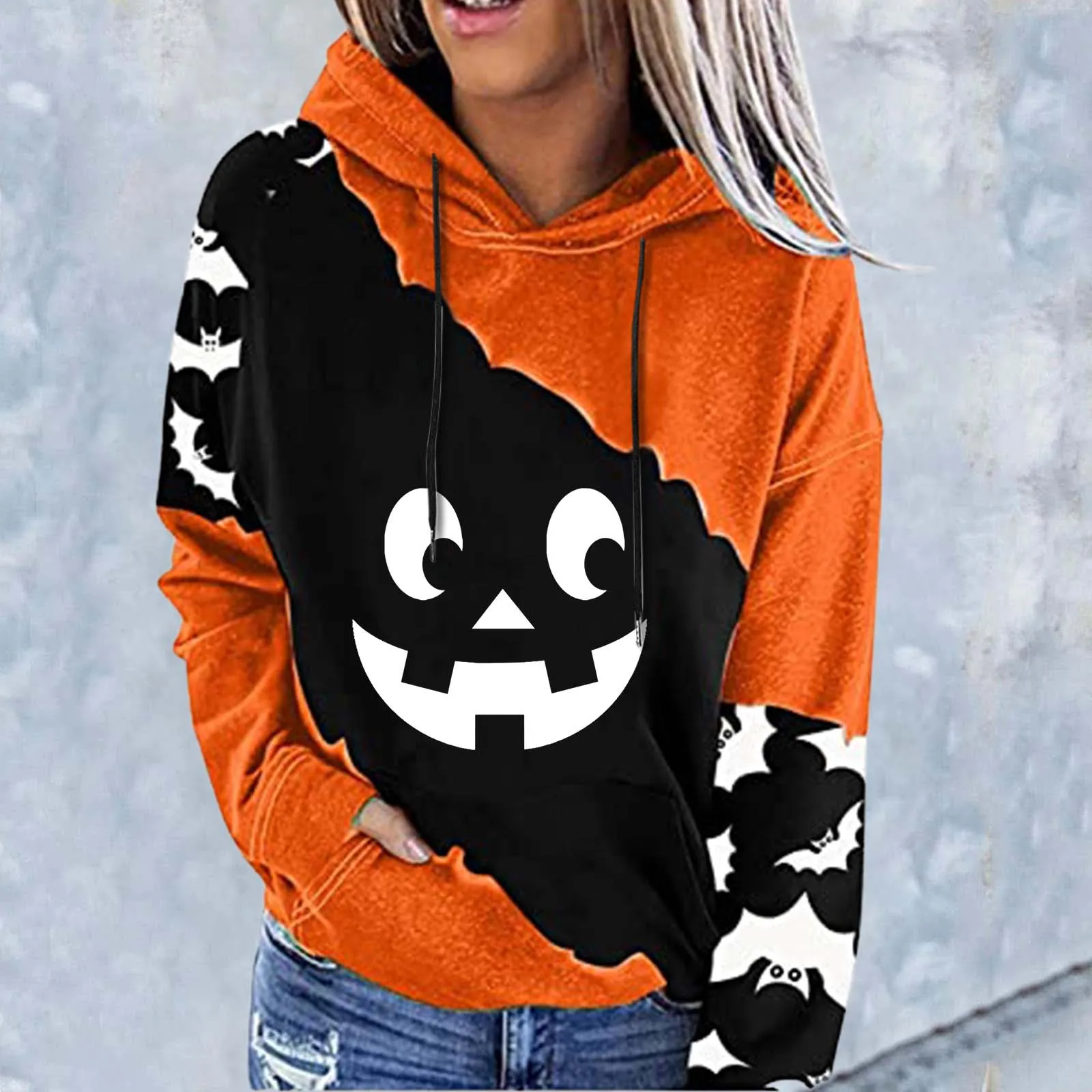 

Funny Pumpkin Print Hoodie For Women Halloween Sweatshirt Long Sleeve Autumn Hoded Tops Female Fashion Loose Fit Sweatshirt