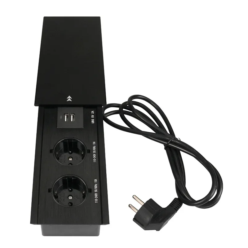 Enchufe oculto de mesa integrado, 2 3 salidas con 2 USB RJ45 CAT6, carga inalámbrica EU KR, enchufe múltiple 10A 110 ~ 250V 2600W, enchufe negro
