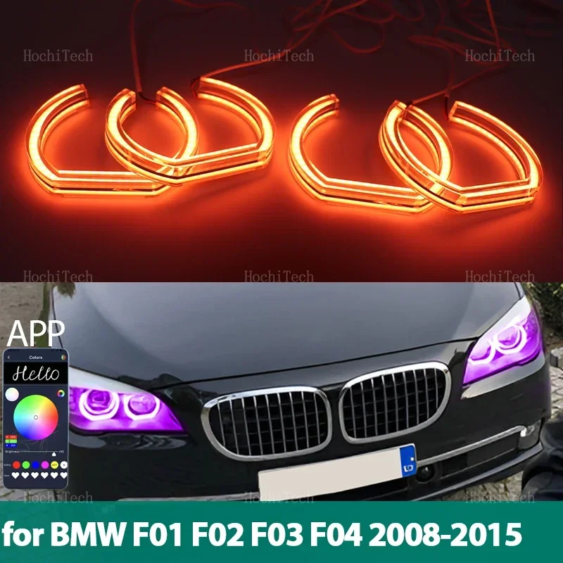 for BMW 7 Series F01 F02 F03 F04 730d 740d 740i 750i 760i 2008-2015 RGB Multi-colored App LED Headlight Angel Eyes Ring Lamp