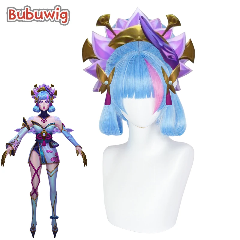 Bubuwig-perucas de cosplay para cabelo sintético feminino, flor espiritual LOL Evelynn, 40cm de comprimento, rosa azul misto, peruca de festa, resistente ao calor