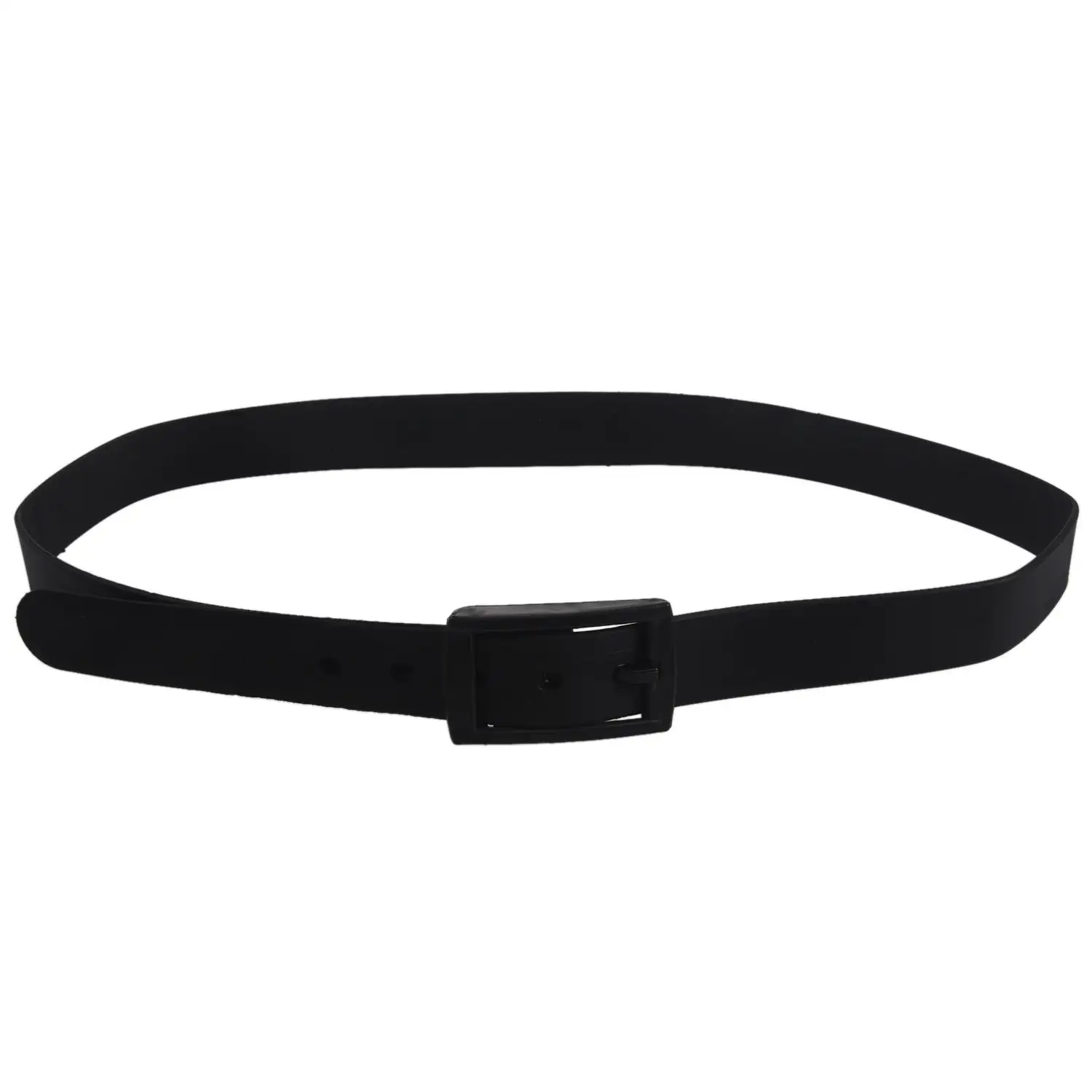 Men's Women's Silicone Belt Rubber Plastic Buckle Plain Leather Style Adjustable-Black