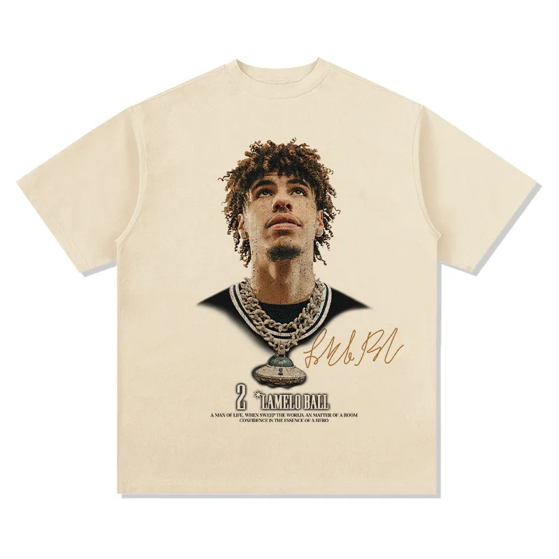 New Basketball  Round Neck Cotton Long Sleeve men LaMelo Ball  Shirt Summer Short Sleeve Loose Heavyweight Plus Size Sports Top