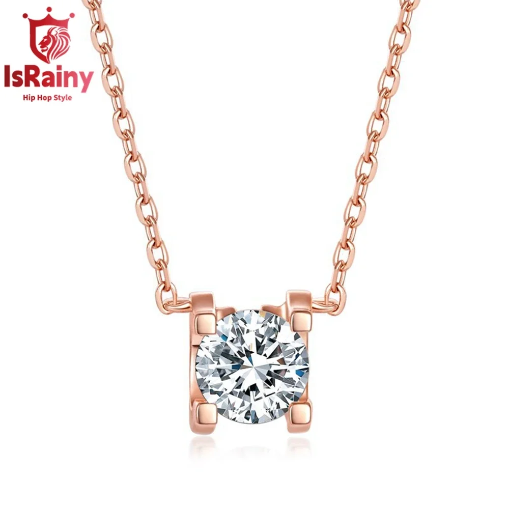 

IsRainy Hip Hop Rock 100% 925 Sterling Silver Sparkling GRA Moissanite Diamond Pendant Necklaces Fine Jewelry for Women Men Gift