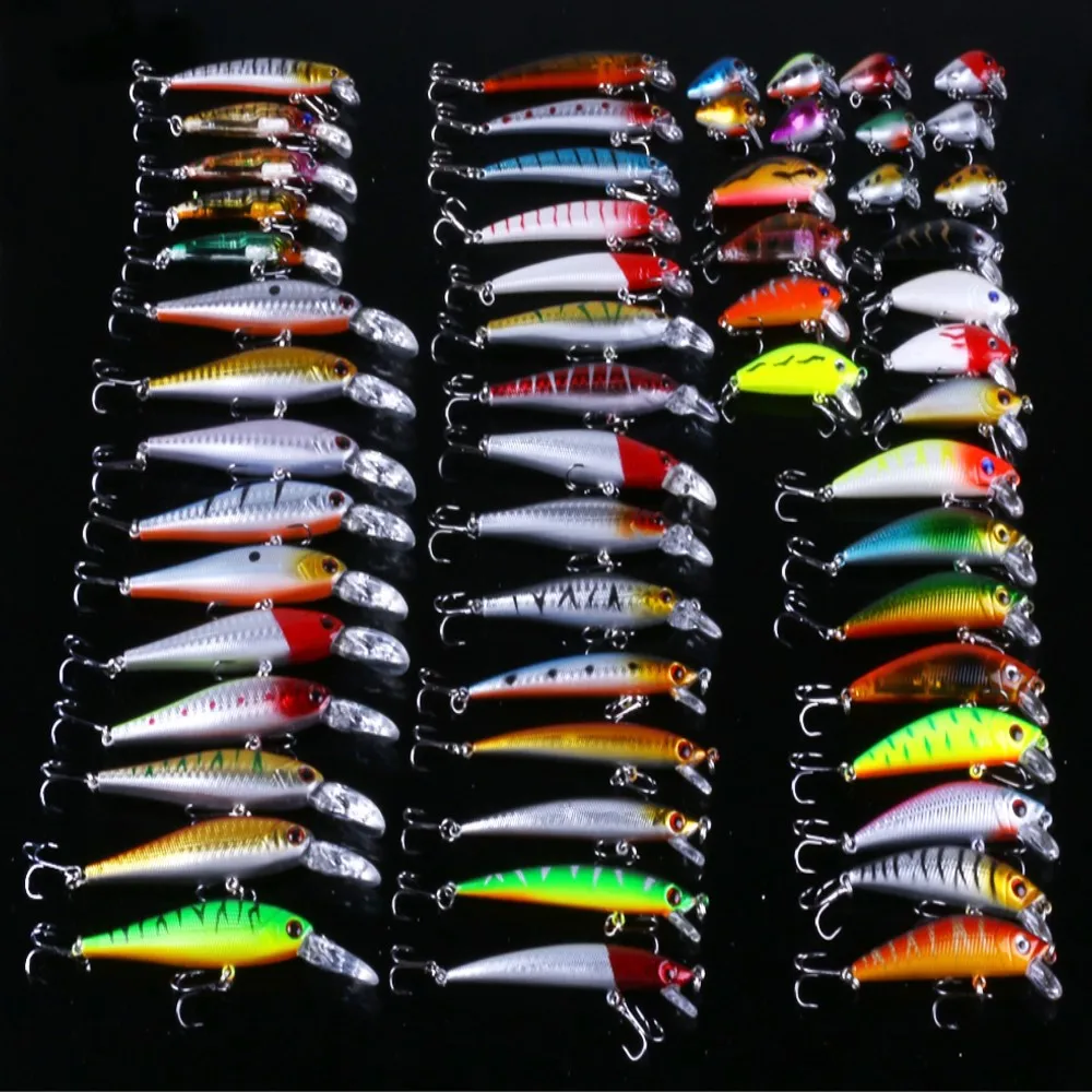 Lure Fishing Gear Complete Set 56PCS Artificial Bait Set Bionic/fake Bait Hard Bait Multi-size Wobblers Toy for Fishing