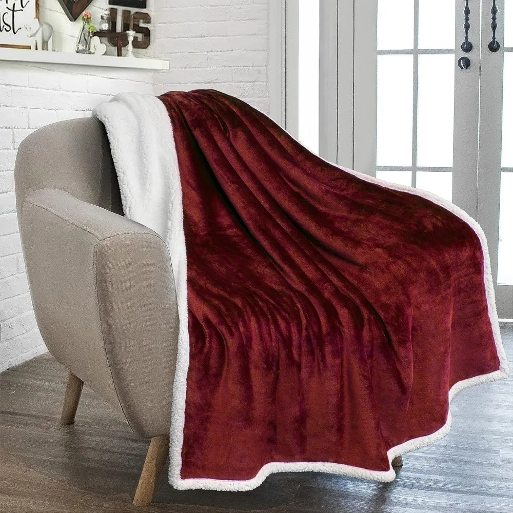 

Maroon Red Sherpa Fleece Throw Blanket 50x60 Plush Soft Reversible Sofa Blanket Cozy Winter Couch Cover for Women Men