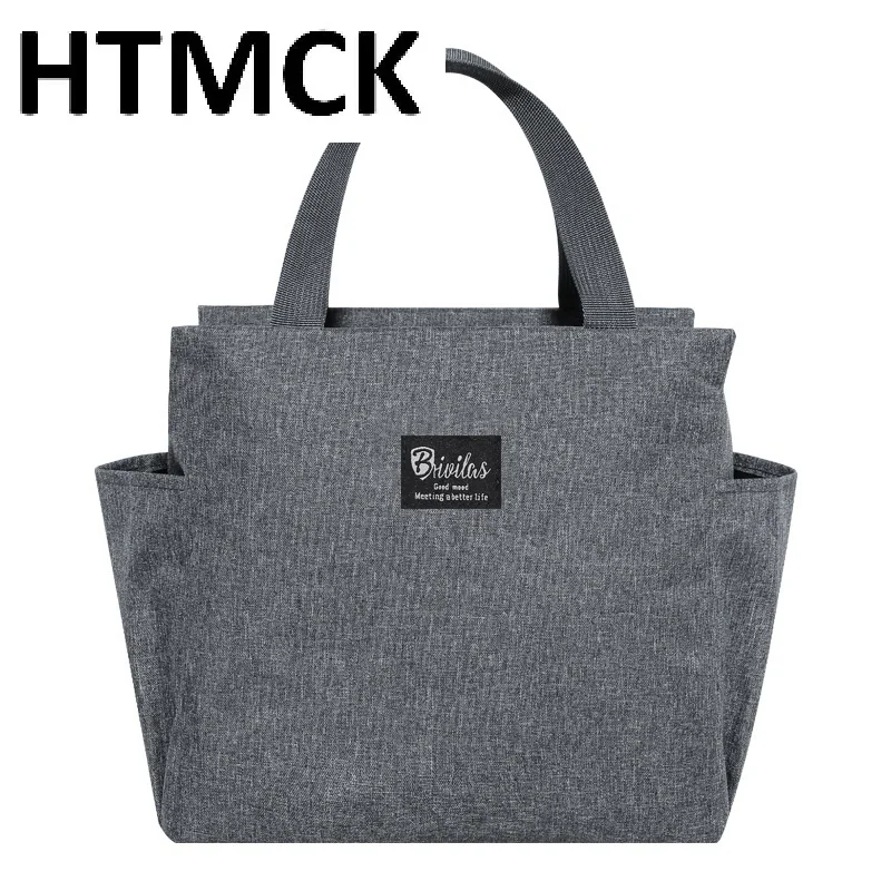 HTMCK Thickened Insulated Lunch Bag with Side Pockets, Waterproof Reusable Lunch Tote for Office Workers